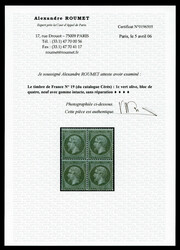 N°19, 1c vert-olive en bloc de quatre. TTB (certificats) Qualité: **