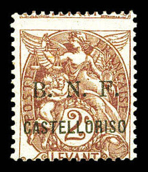 N°2a, 2c brun lilas: S au lieu de Z dans Castellorizo. TB Qualité: ...