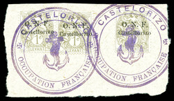 N°14, 1c Blanc, 3 exemplaires obl 'CASTELORIZO occupation Francaise' ...