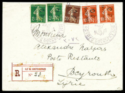 N°37, 38 et 39, 5c vert x2, 10c rouge x2 et 20c lilas-brun ...