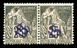 N°5b, 15 sur 25c noir sur rose: double surcharge tenant à normal en ...