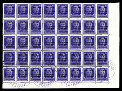N°1, 50c violet, panneau de 40 exemplaires dont 16 oblitérés, coin ...