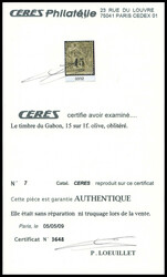 N°7, 15 sur 1f olive, légère restauration. Belle présentation. ...