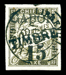 N°12, 15 sur 30c noir, obl. càd Libreville, SUP, très rare (tirage ...