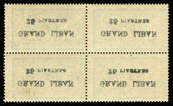 N°14, 25 pi sur 5f bleu et chamois: surcharge renversée recto et ...