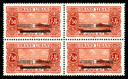 N°87b, 1 pi 50: surcharge renversée en bloc de quatre. SUP Qualité ...