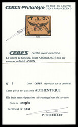 N°3, 75c noir sur saumon obl 'AVION'. TTB. R. (signé ...