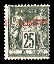 N°4d, 1 pi sur 25c noir s rose: Surcharge à cheval: 1 à gauche. TB ...