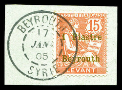 N°27, 1 pi sur 15c vermillon obl sur son support. TTB (signé ...