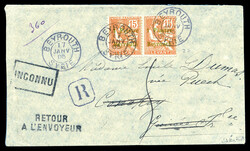 N°27, 1 pi sur 15c vermillon en paire OBL CAD « Beyrouth Syrie » ...