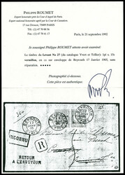 N°27, 1 pi sur 15c vermillon en paire OBL CAD « Beyrouth Syrie » ...