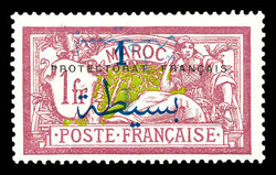 N°51c, 1 p s 1f lie de vin et olive: double surcharge dont une ...