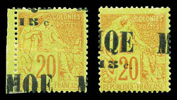 N°2c/d, 15c sur 20c: Surcharge inversée et ex surcharge à cheval ...