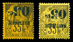 N°13a/13Ba, 05c sur 35c, surcharge renversée: 2 exemplaires avec ...