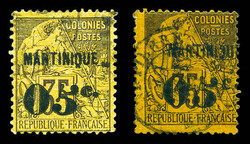 N°13A/C, 05 sur 35c violet-noir sur jaune et ex jaune-orange, ...