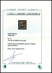 N°15, 15c sur 4c lilas brun sur gris, très jolie pièce, tirage 46 ...