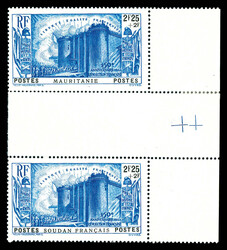 N°104a, 2f 25 + 2f bleu de MAURITANIE tenant à timbre du SOUDAN en ...