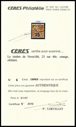 N°6B, 25 sur 40c, 3ème tirage surcharge indigo. SUP (signé ...