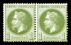 N°25b, 1c vert-bronze, variété à la cigarette tenant à normal, ...