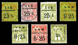 N°10 à 15 et 18 (n°10 et 11 obl), les 7 valeurs TTB ...