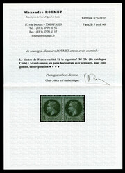 N°25b, 1c vert-bronze, variété à la cigarette tenant à normal, ...