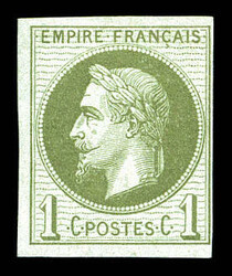N°25c, Rothschild, 1c olive impression fine non dentelé , ...