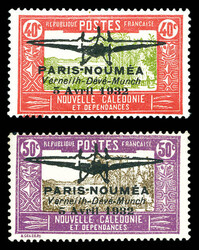 N°1/2, 40c rouge* et olive et 50c lilas et sépia, la paire TB ...