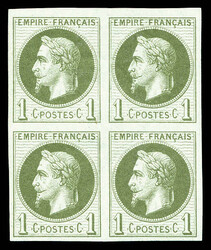 N°25c, Rothschild, 1c olive impression fine non dentelé, bloc de ...