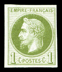 N°25c, Rothschild, 1c olive impression fine non dentelé, infime ...