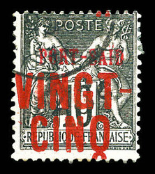 N°19A, 25c surcharge NOIRE et VINGT CINQ rouge. tirage 150 ...