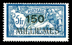 N°48b, 150m sur 5f bleu et chamois, surcharge '1' au lieu du 2ème ...