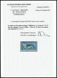 N°48b, 150m sur 5f bleu et chamois, surcharge '1' au lieu du 2ème ...