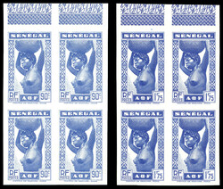 Sénégalaise: 90c et 1F75 bleu, essai non dentelé en 2 blocs de ...