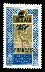 N°42a, 25c sur 45c bleu et brun: double surcharge de la valeur. TB ...