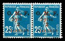 N°37b, 2 pi sur 25 bleu: Syrie sans 'e' tenant à normal. TB ...