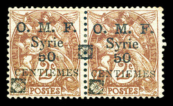 N°49, 50c sur 2c: Double surcharge à cheval sur paire. TB Qualité: ...