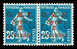 N°51B, 2 pi sur 25c: double fleuron noir en paire. TTB (signé Brun) ...