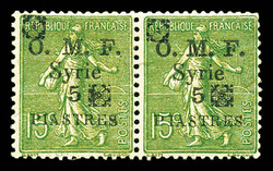 N°52B, 5c sur 15c: Double fleuron noir en paire. TTB (signé ...