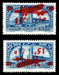 N°41a/b, 15 pi sur 25 pi bleu: double surcharge et ex surcharge ...