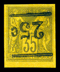 N°1a, 25c sur 35c violet-noir sur jaune, surcharge renversée. SUP ...