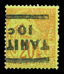 N°5a, 10c sur 20c de 1881: surcharge renversée. SUP (certificats) ...