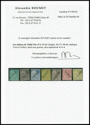 N°10, 11, 12, 13, 15 et 17, les 6 valeurs TB (certificats) Qualité: ...