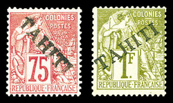 N°17a/18, 75c rose surcharge de haut en bas + 1f olive, les 2 ex TB ...