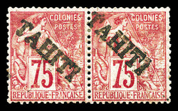 N°17d, 75c rose: surcharge de haut en bas doublée tenant à normal ...