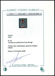 N°34, Croix rouge, 15c bleu, fraîcheur postale. SUP. R. ...