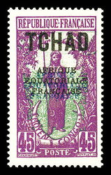 N°30a, 45c violet et vert, double surcharge noire et bleue. TTB ...