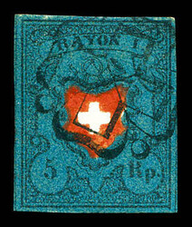 N°14, Rayon I, 5r bleu foncé, noir et rouge. TB (signé ...