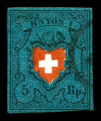 N°14, Rayon I, 5r bleu foncé, noir et rouge. TB (signé ...