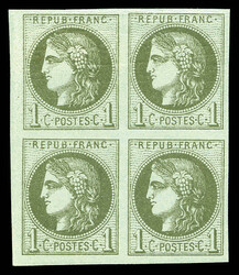 N°39A, 1c olive Report 1, bloc de quatre, fraîcheur postale, très ...