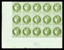 N°39Ac, 1c olive Report 1 (2ème état): Bloc report de 15 ...